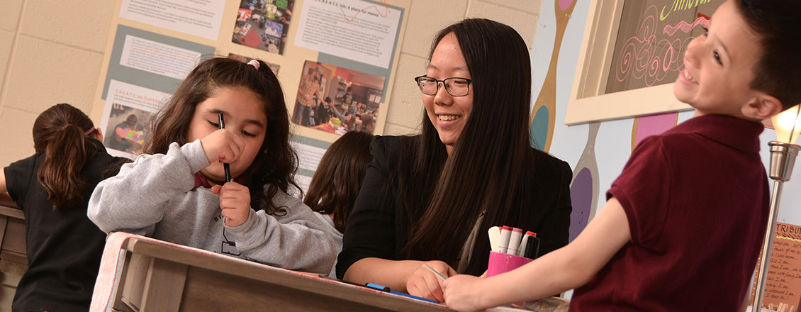 A student teacher in a classroom