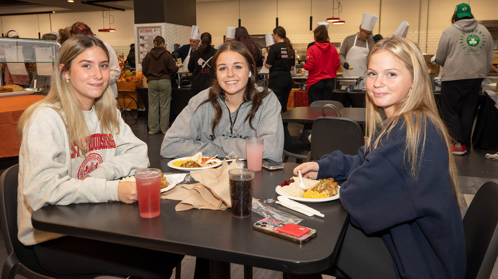 Students seated in the dining hall