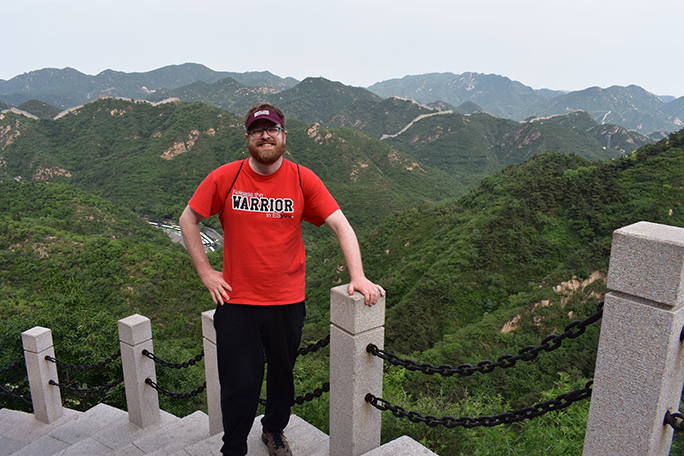 Exchange student at the great wall of china